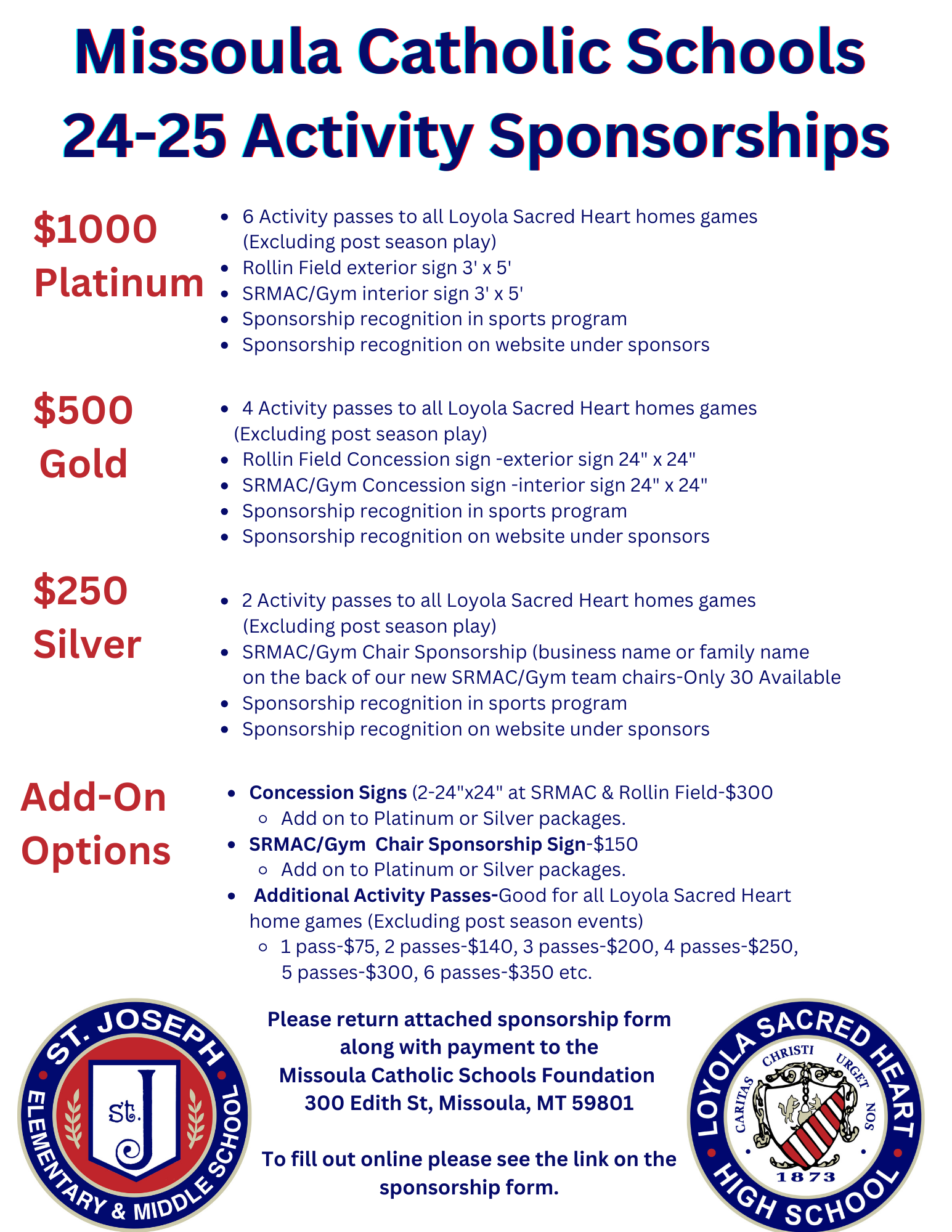 ACTIVITY PASSES AND SPONSORSHIP – Missoula Catholic Schools